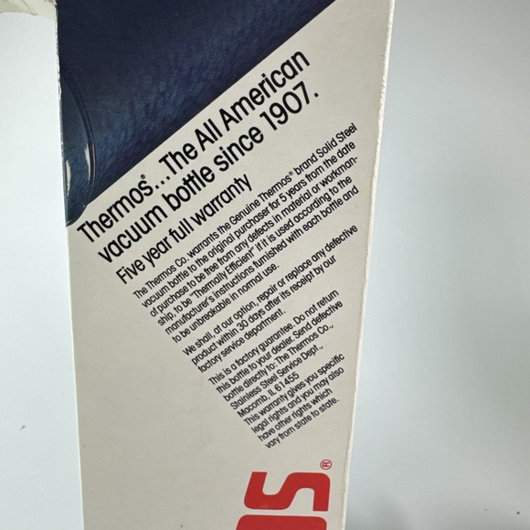 VINTAGE Vacuum Thermos Bottle 2480CF Solid Steel Blue Rare 1 Liter Open Box - Picture 6 of 11